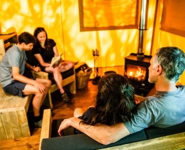 Safari Tent Living Room with Log Burner
